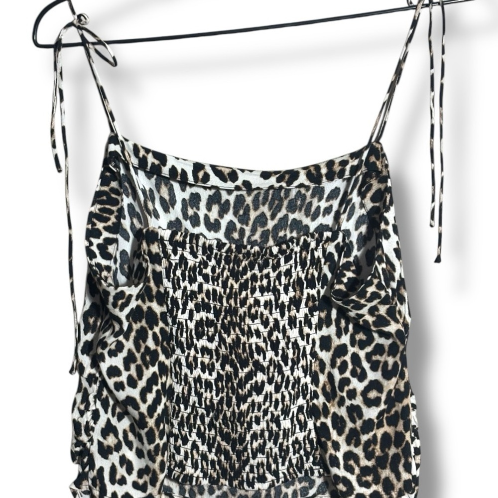 H&M NWT Tie Strap Rouched Back Light Beige/Leopard Print Draped Camisole Top - Picture 14 of 15